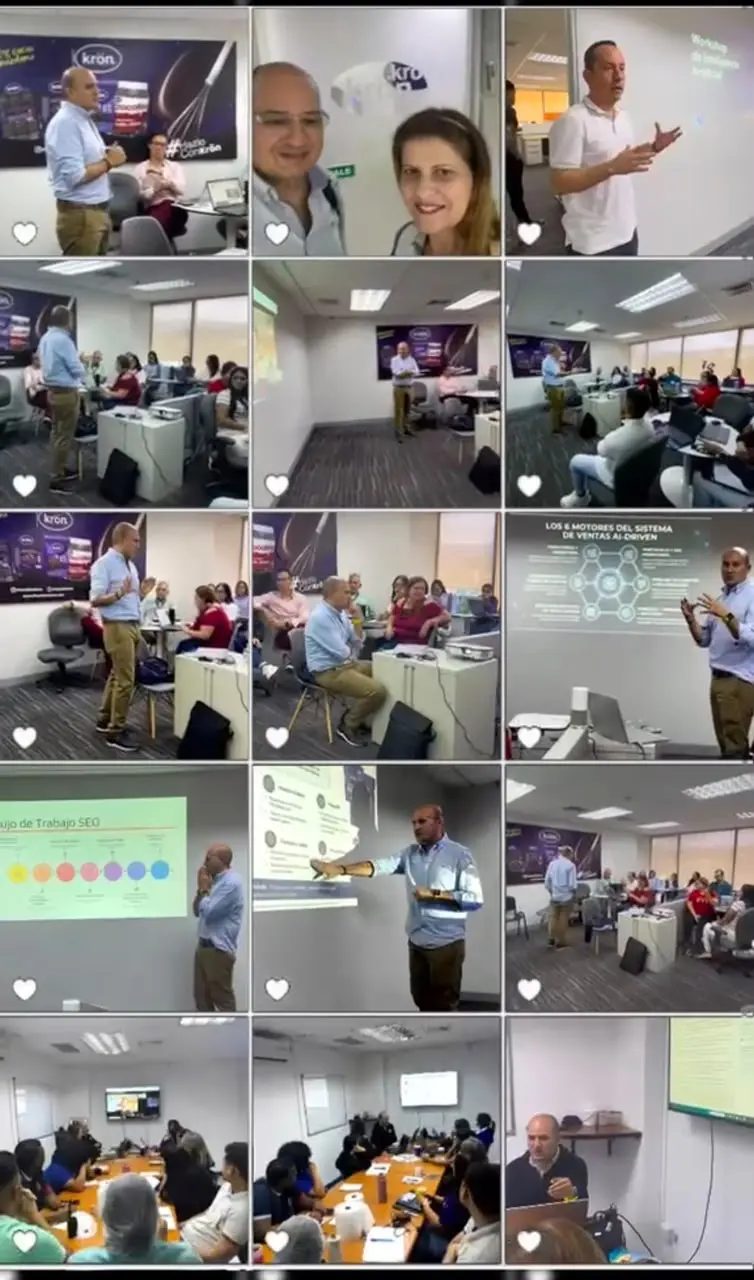 Momentos del workshop de inteligencia artificial realizado con el equipo de Kron.